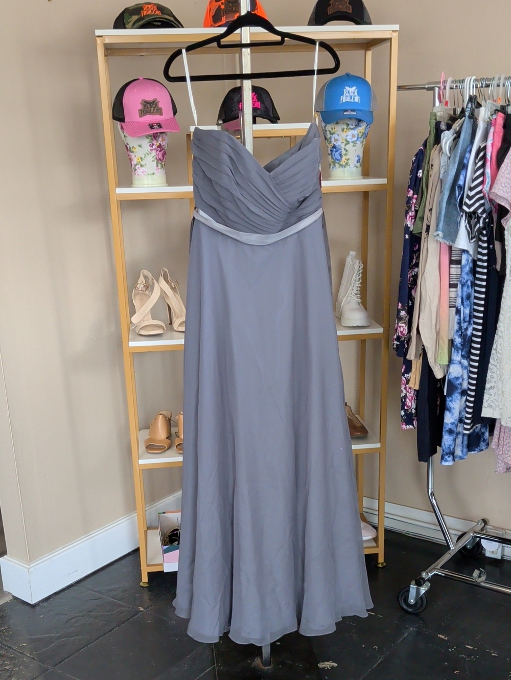 Saison Blanche Gray Chiffon Maxi Dress with Pleated Bodice